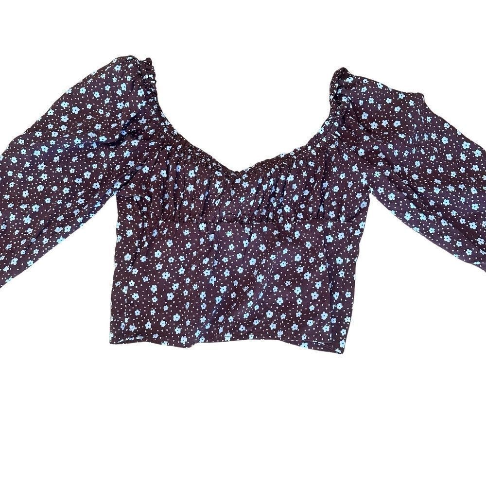 NWT L.A. Hearts-PacSun Cold Shoulder Floral Crop Top Brown/White Small - Picture 3 of 11